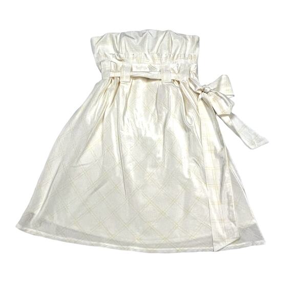 Dolan Silk Blend Mini Dress Tie Waist White Yellow Plaid Strapless Women's S - Picture 10 of 10
